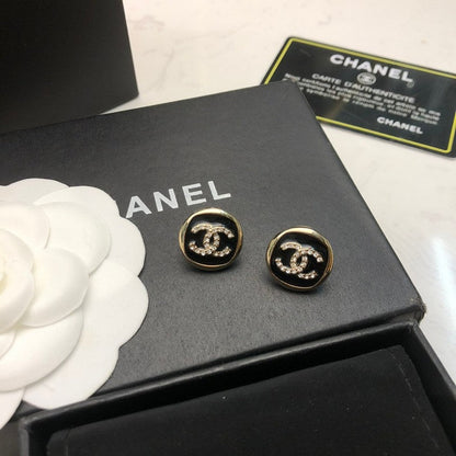 CC Black & White Diamond Gold Earrings