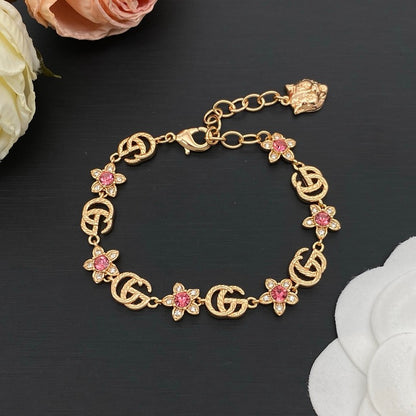 GG Interlocking G Pink Flower Bracelet