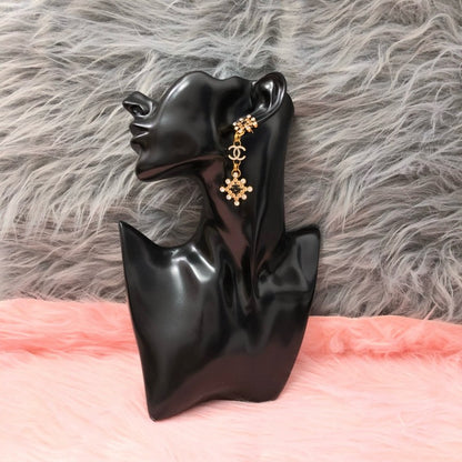 CC Black Gold Flower Long Earrings