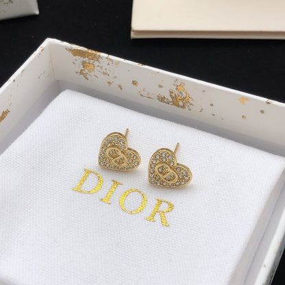 CD Diamond Heart Gold Earrings
