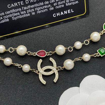 CC Color Crystal Pearl Long Necklace