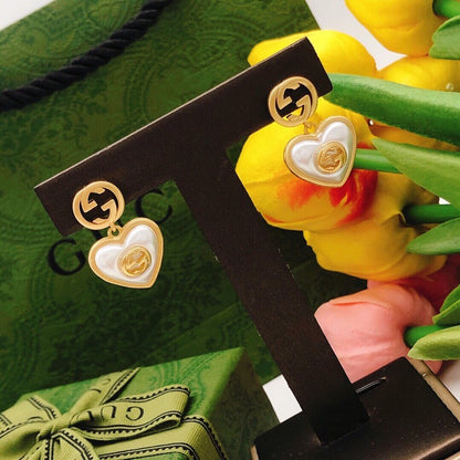 GG Heart Pearl Earrings