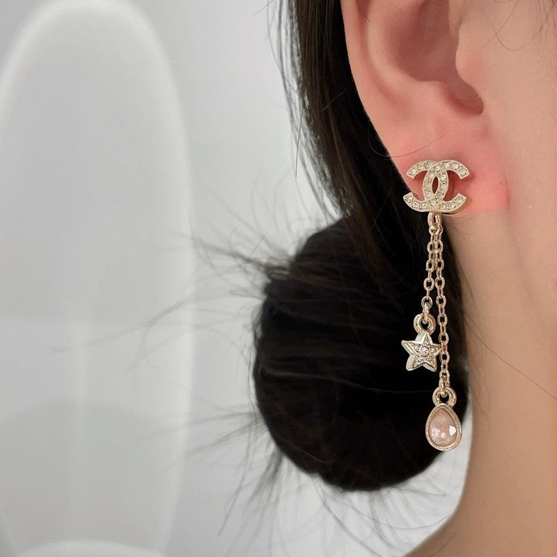 CC 26C Pink Crystal Tassel Earrings