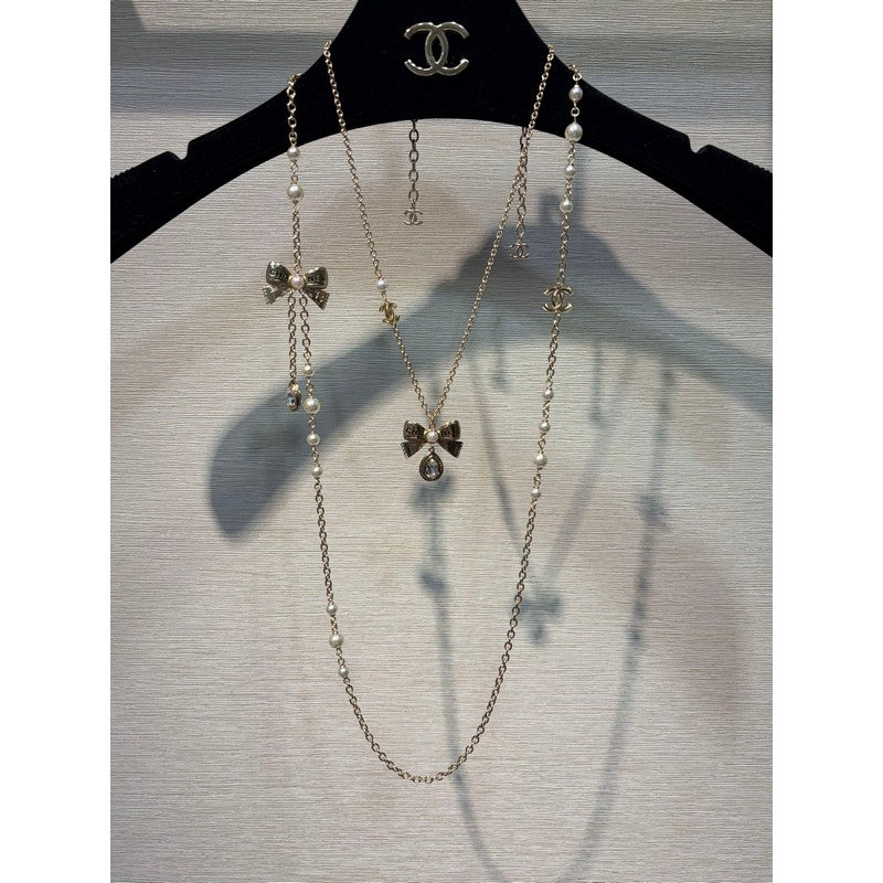 CC 25K Bow-Knot Pearl Long Necklace
