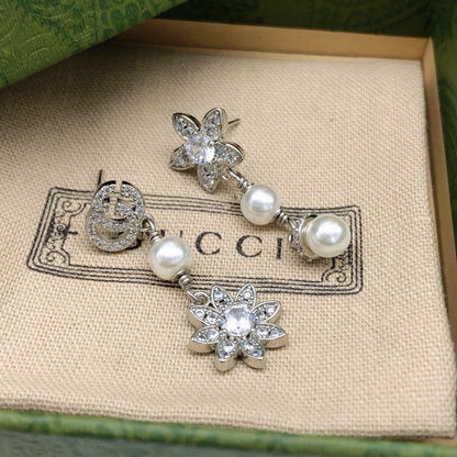 GG Diamond Flower White Gold Earrings