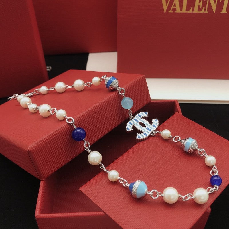 CC Blue & White Pearl Necklace