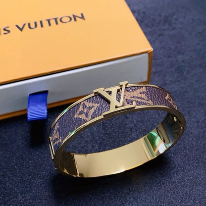 Louis Monogram Wide Leather Bracelet