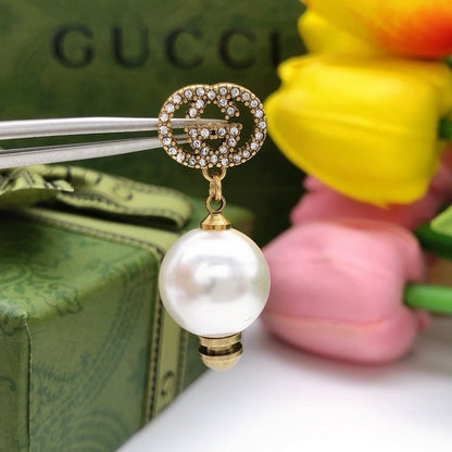 GG Diamond Pearl Drop Earrings