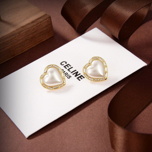 CE Heart Pearl Earrings