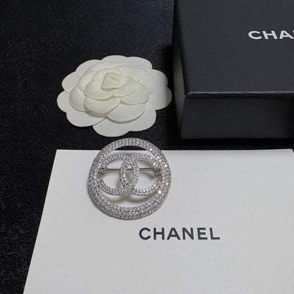 CC Pave Diamond Round Brooch