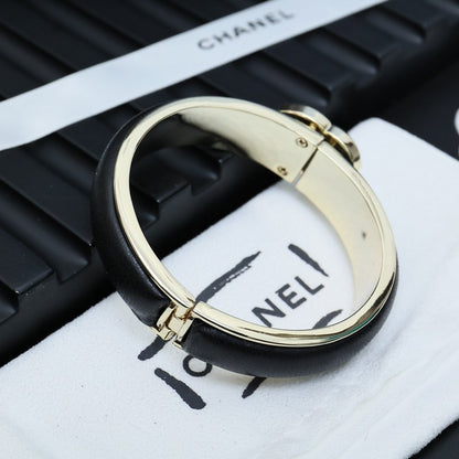 CC Black Leather Gold Bracelet