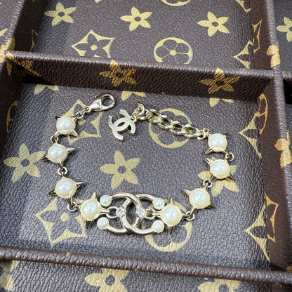 CC Gold Pearl Chain Bracelet