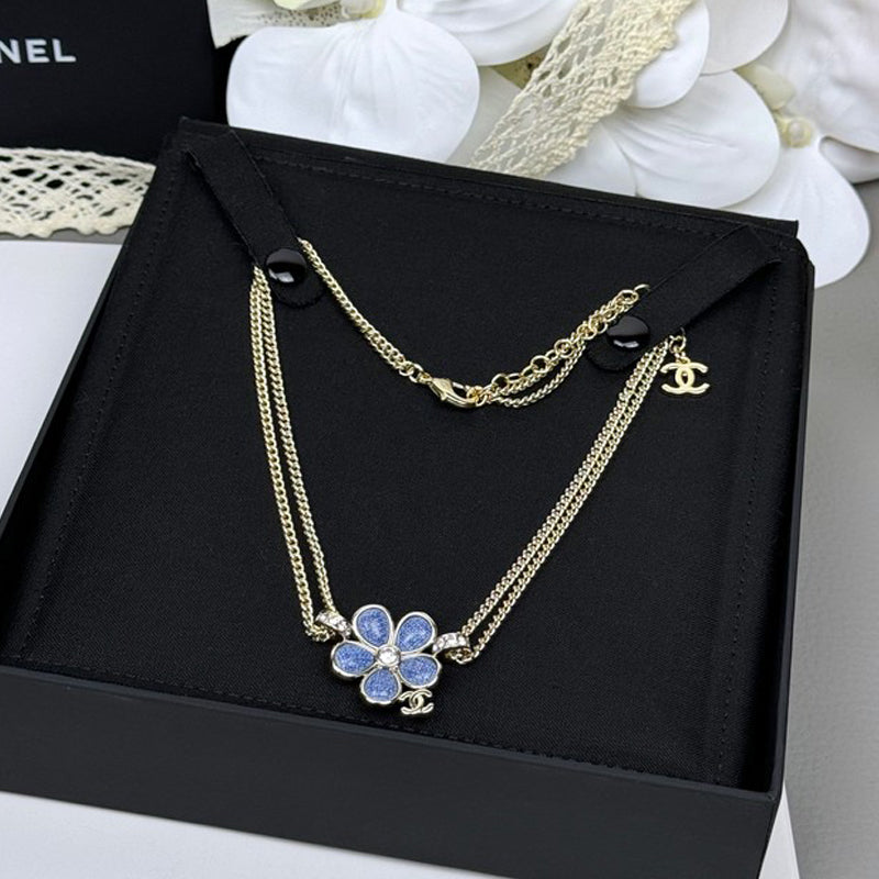 CC 26C Blue Flower Choker Necklace