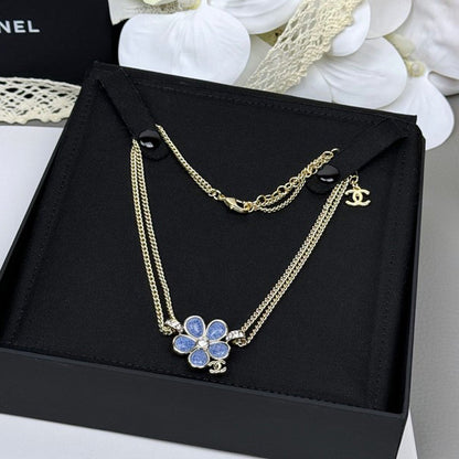 CC 26C Blue Flower Choker Necklace