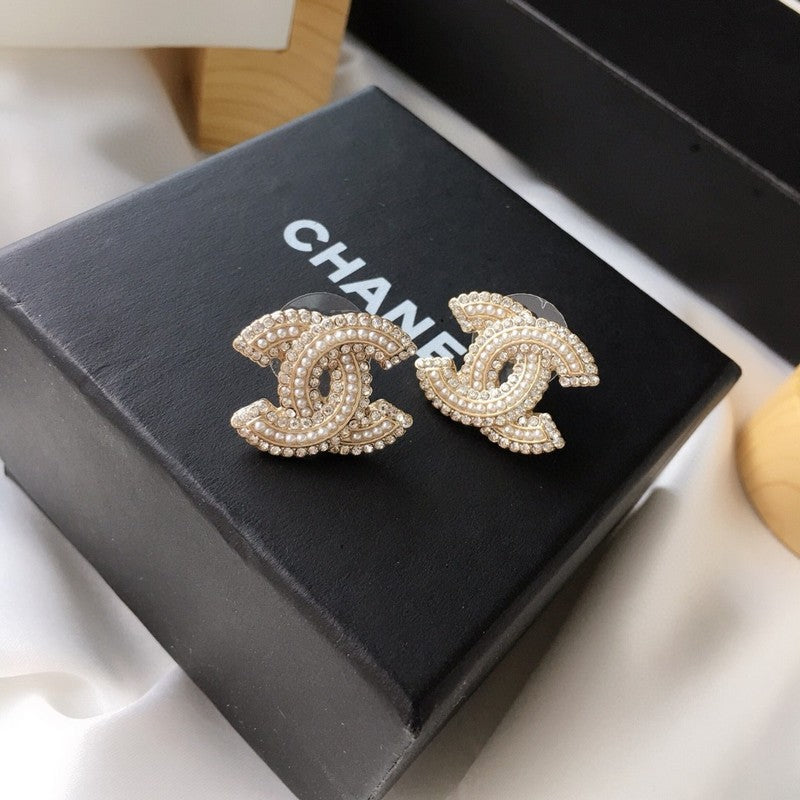 CC Pearl & Diamond Gold Earrings