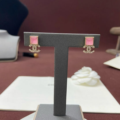 CC Pink Crystal Gold Earrings