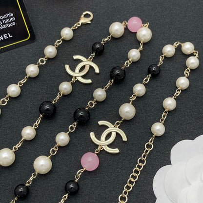 CC Black & Pink Bead Pearl Long Necklace