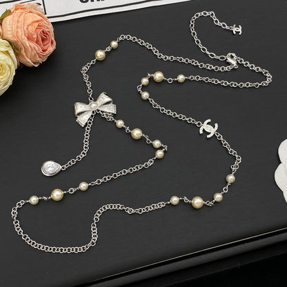 CC Bow Tie Diamond Long Necklace