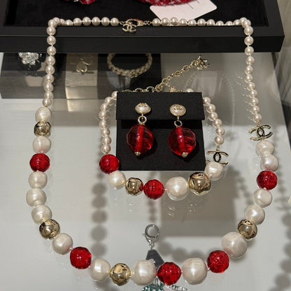 CC Red Crystal Pearl Necklace