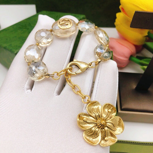 GG Crystal Flower Pendant Bracelet