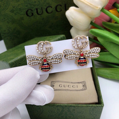 GG Red Bee Diamond Earrings
