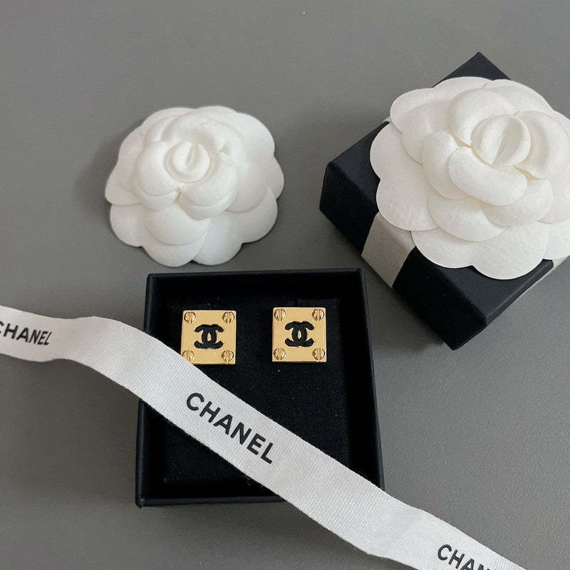 CC Black Gold Square Earrings