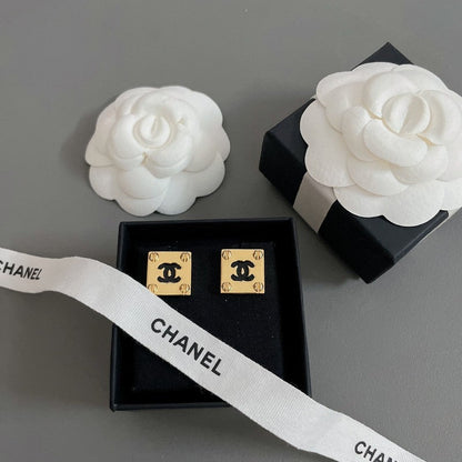 CC Black Gold Square Earrings