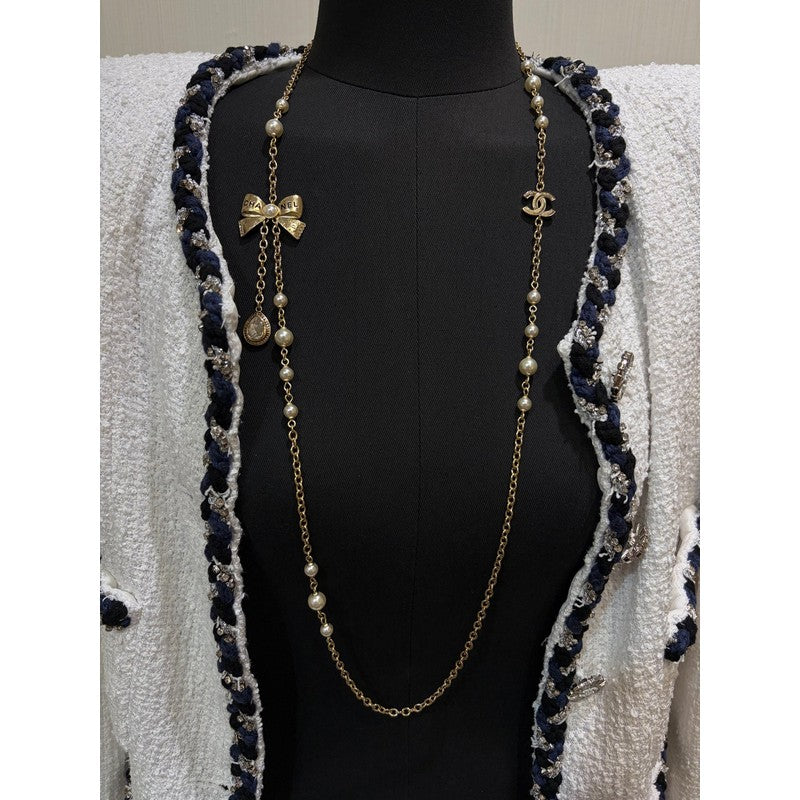 CC 25K Bow-Knot Pearl Long Necklace