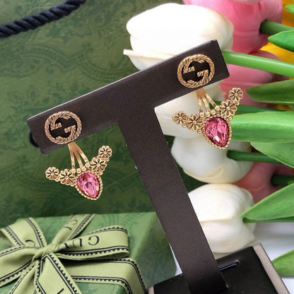 GG Pink Crystal Gold Earrings