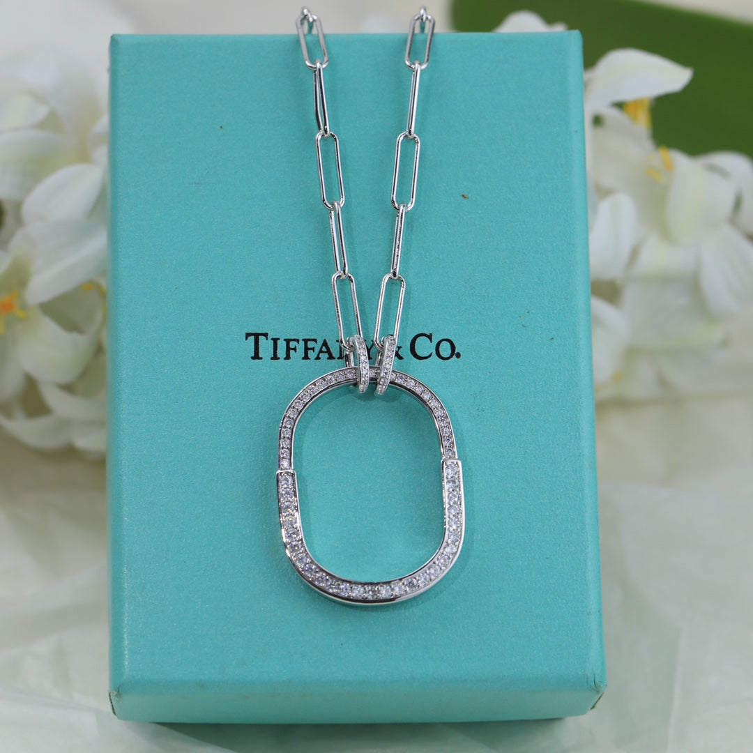 Tiff Lock Pendant Pave Diamonds Necklace