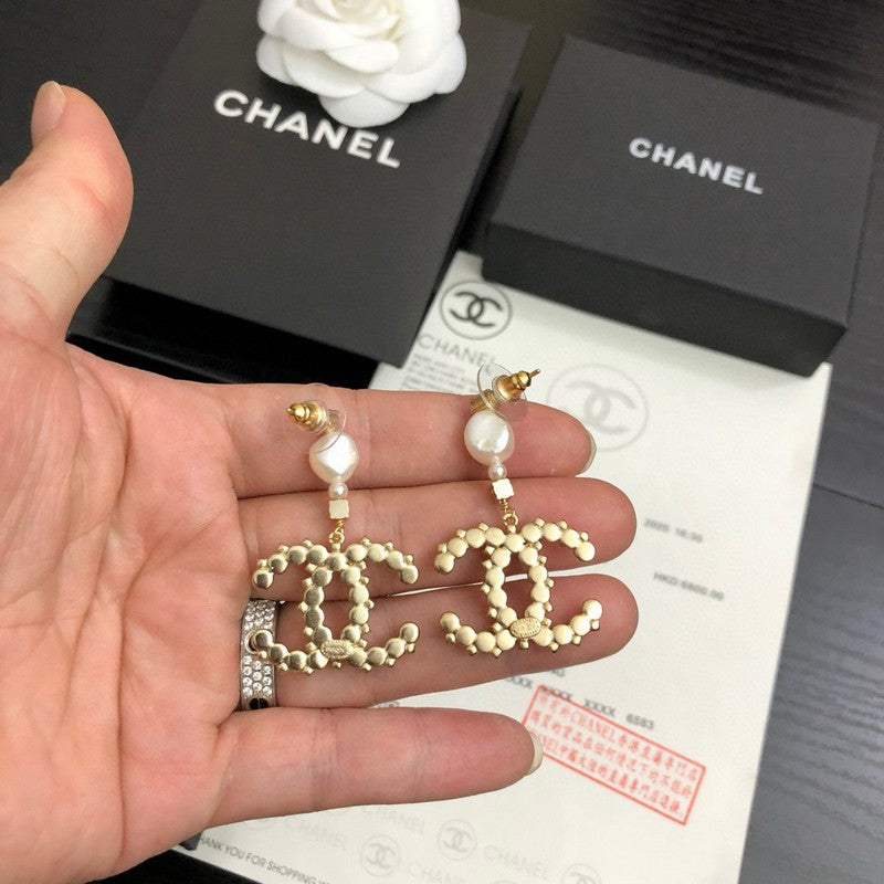 CC Pave Pearl Pendant Earrings