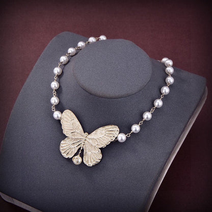 CD Butterfly Pearl Choker Necklace