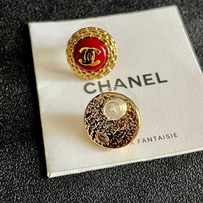 CC Vintage Red Gold Round Earrings
