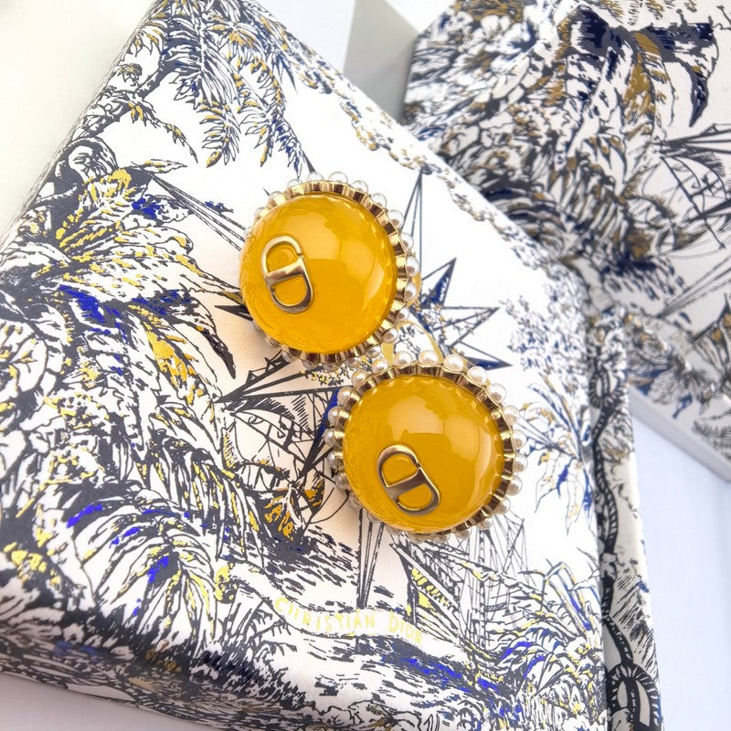 CD Yellow Ball Pearl Earrings