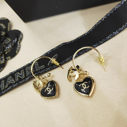 CC Black Heart Gold Earrings