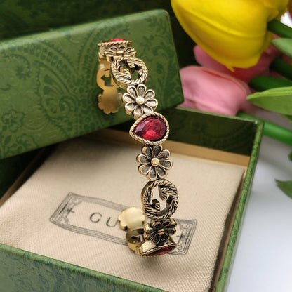 GG Vintage Red Crystal Flower Bracelet