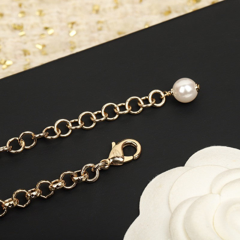 CC Pink Heart Long Pearl Necklace