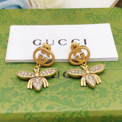 GG Diamond Bee Drop Earrings