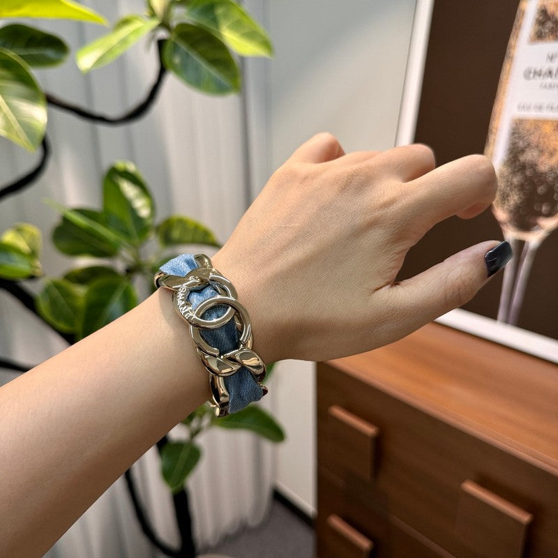 CC Denim Braided Gold Cuff Bracelet
