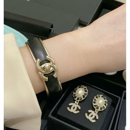 CC Black Leather Gold Bracelet