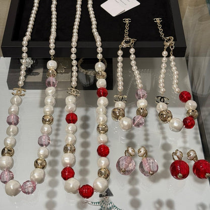 CC Red Crystal Pearl Necklace