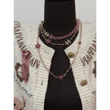 CC 26C Pink Crystal Flower Long Necklace