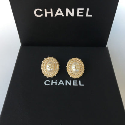 CC Pearl & Diamond Oval Earrings