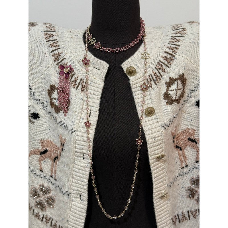 CC 26C Pink Crystal Flower Long Necklace