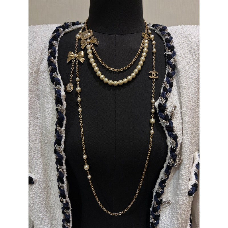 CC 25K Bow-Knot Pearl Long Necklace