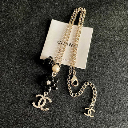 CC Black Flower Diamond Pendant Necklace