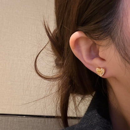CD Diamond Heart Gold Earrings