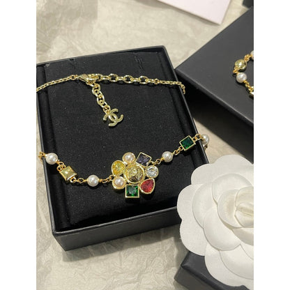CC Color Crystal Flower Gold Necklace