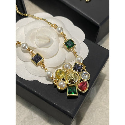 CC Color Crystal Flower Gold Necklace