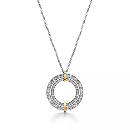 Tiff Edge Circle Diamond Pendant Necklace